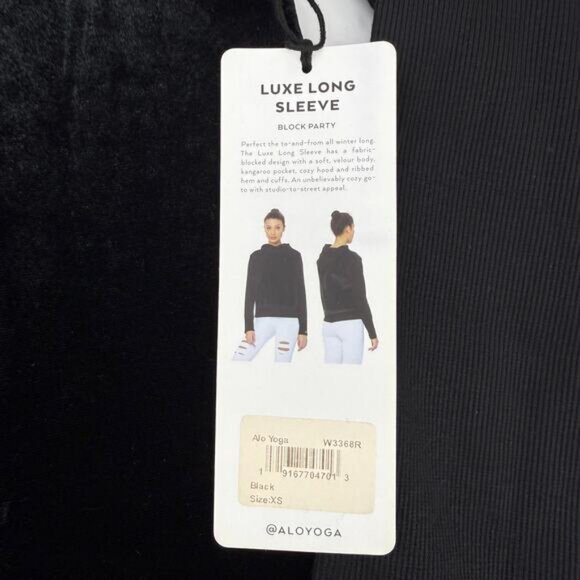 NWT ALO YOGA Luxe Long Sleeve Velour Hoodie Sweatshirt Size XS In Black - Picture 8 of 8